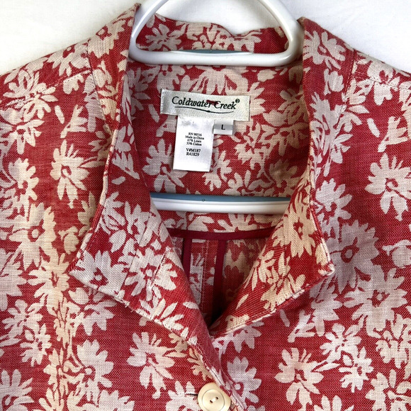 Coldwater Creek Jacket Women's Large Cotton Linen Blend Pink White Career - Picture 6 of 9